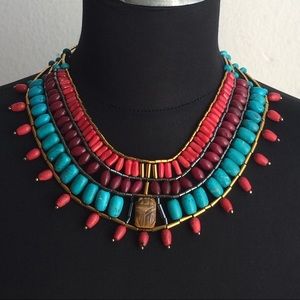 Egyptian Style hand-beaded Necklace 4 Strands Gems
